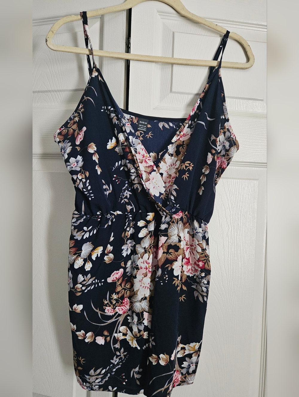 SHEIN Navy Floral Surplice Jumpsuit Romper